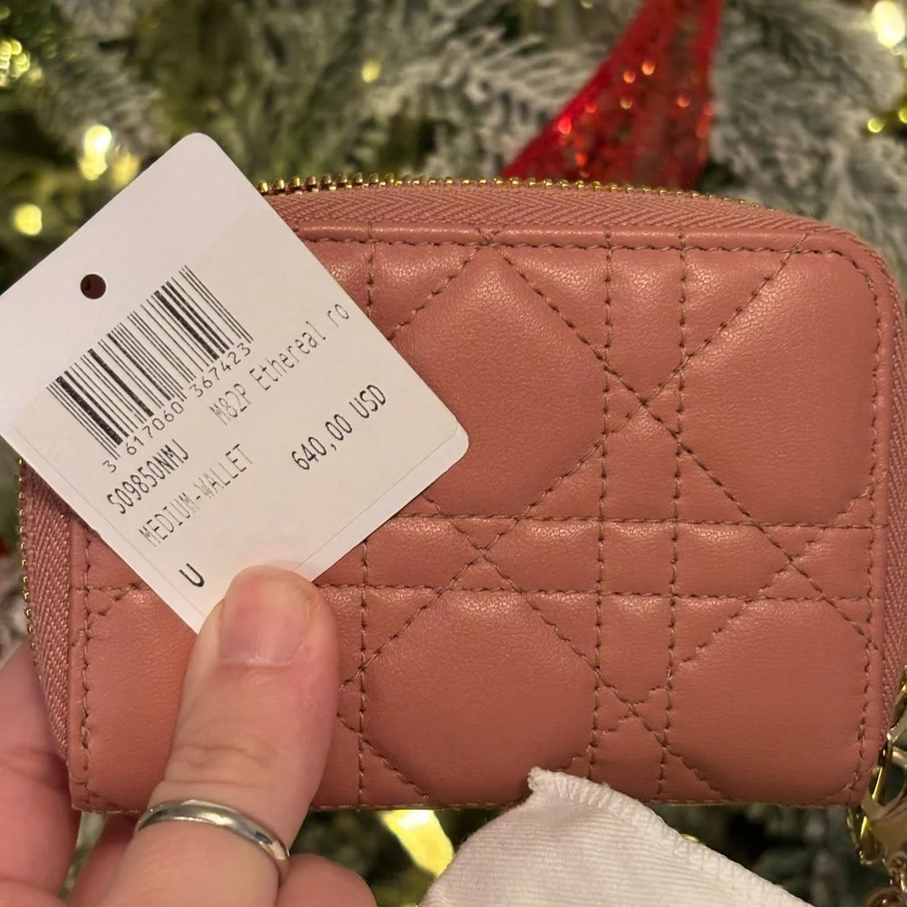 Dior Pink Cannage Quilted Compact Zippy Wallet W/ Charms & OG Tag RETAIL $640
